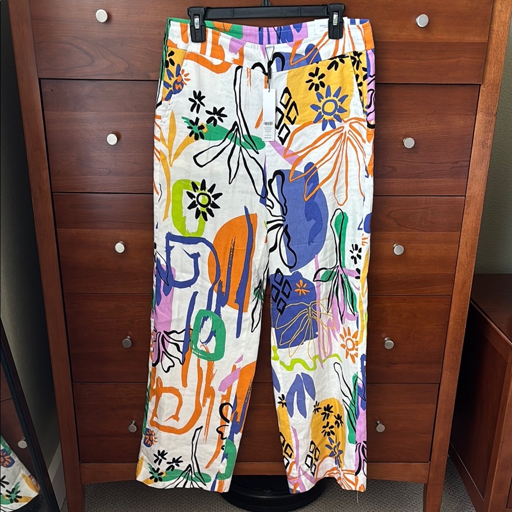 Chico's Wide Leg Linen Pants with Abstract Print, Sz 1/US 8, NEW w tags 🍊